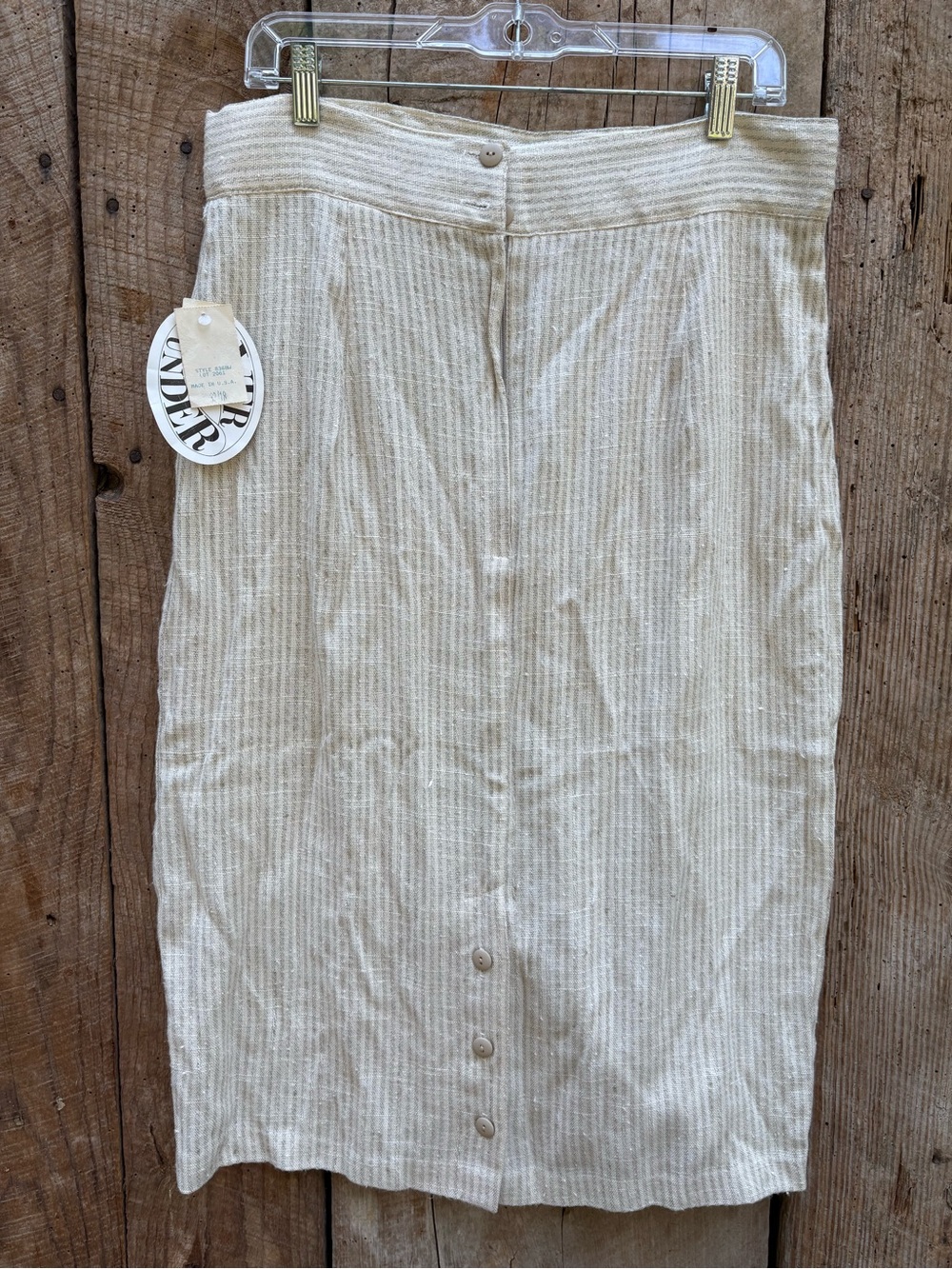 Vintage Neutral Cream Striped Midi Skirt Made USA